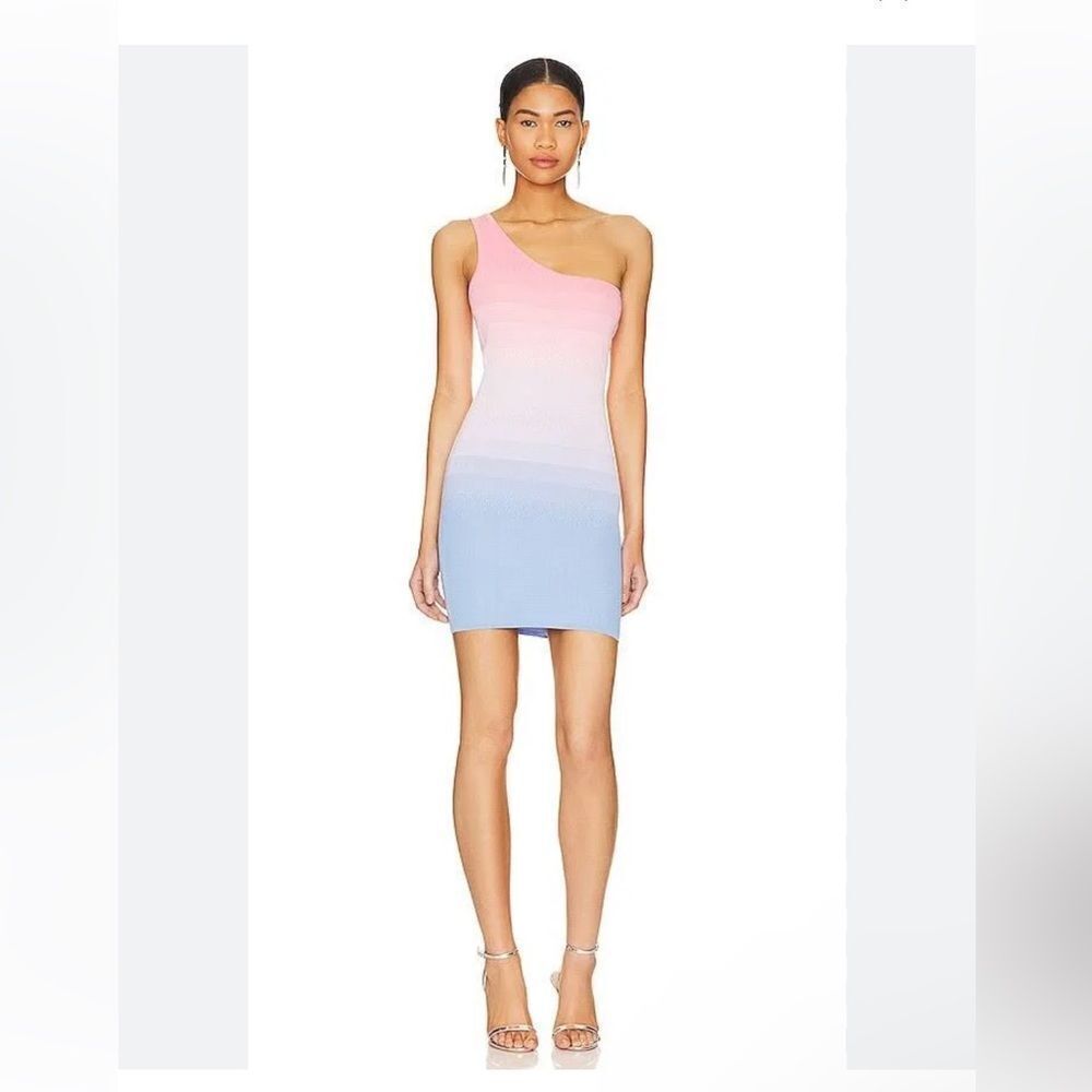 Superdown Krista one shoulder knit dress blue pink ombré Revolve $68 Sz XS